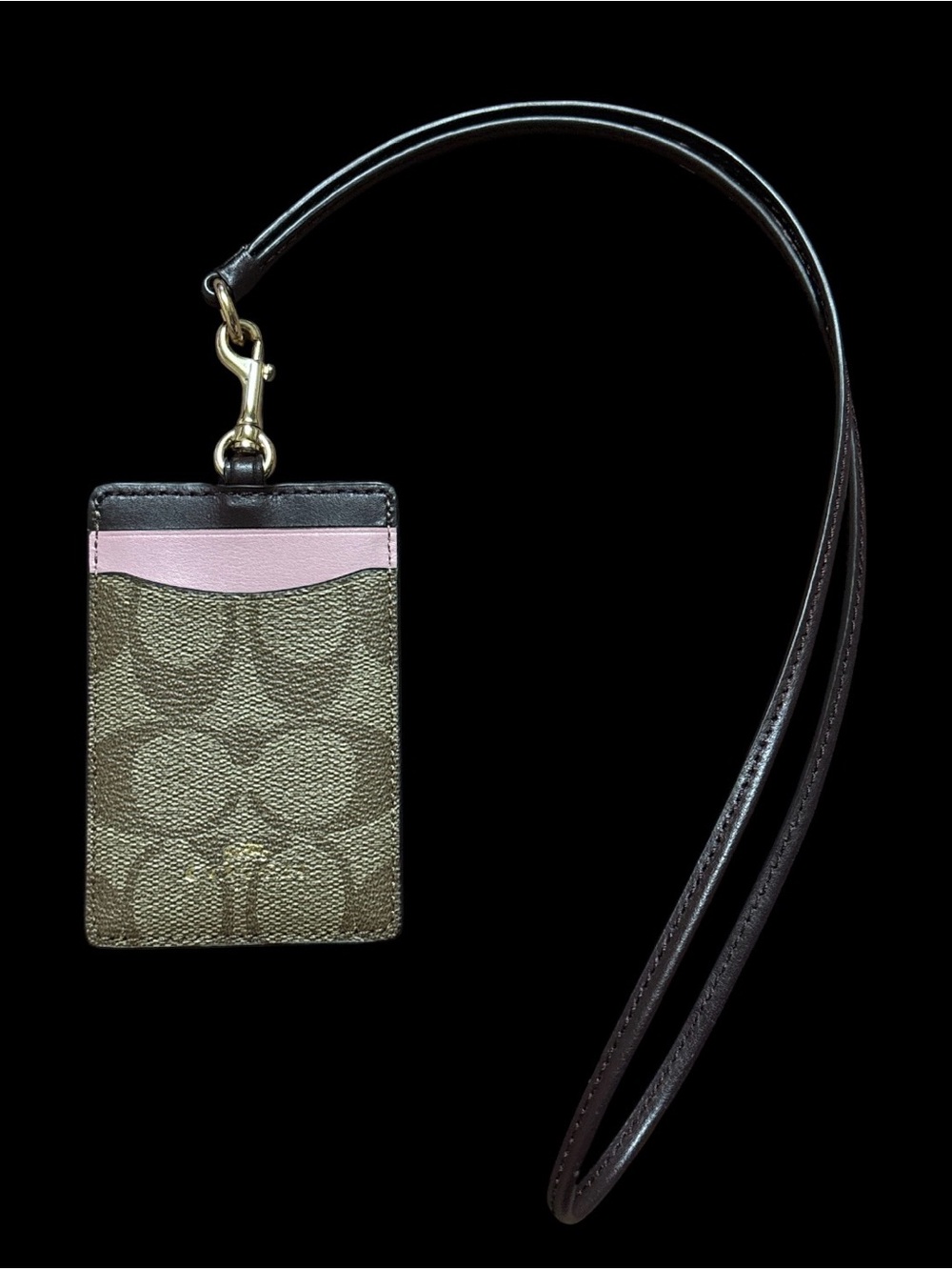 Coach Brown Signature Card Holder with Pink Trim
